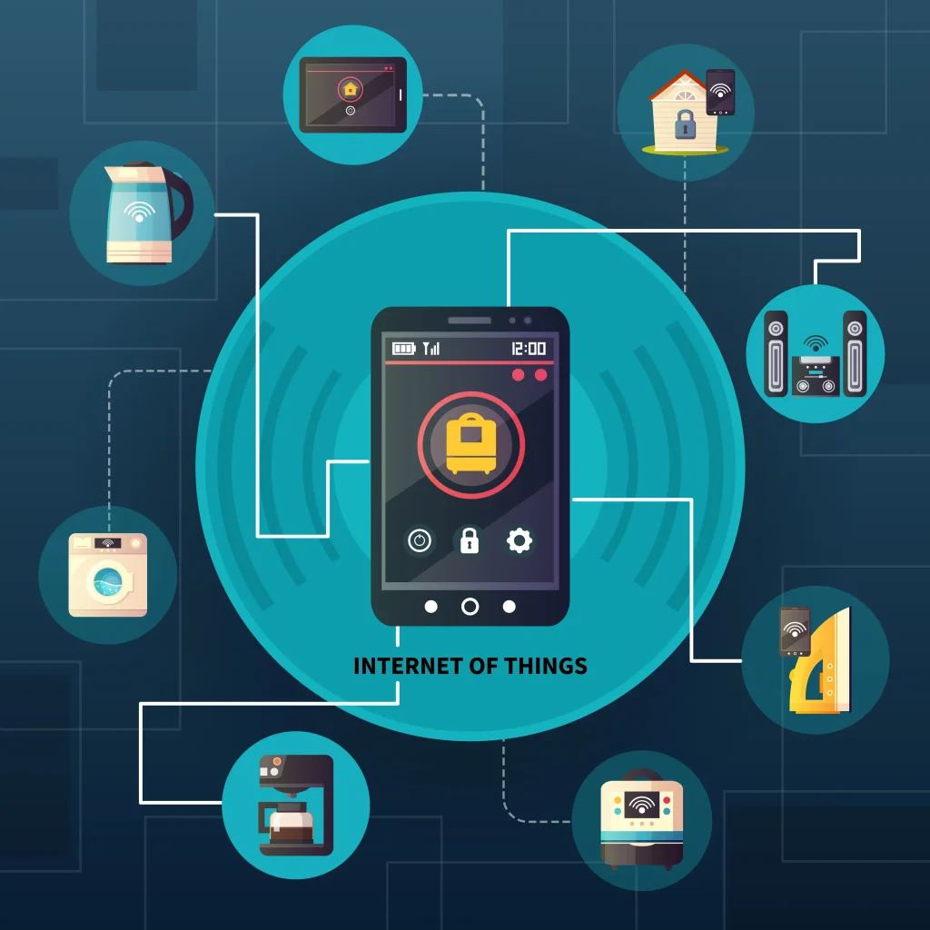 IoT security system showing device authentication, encrypted connections, and access control dashboard managing connected devices.
