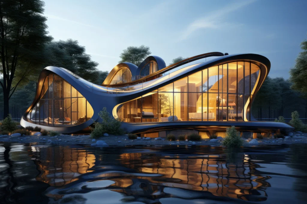 Parametric design software generating complex architectural forms using algorithm-based modeling and adjustable parameters.