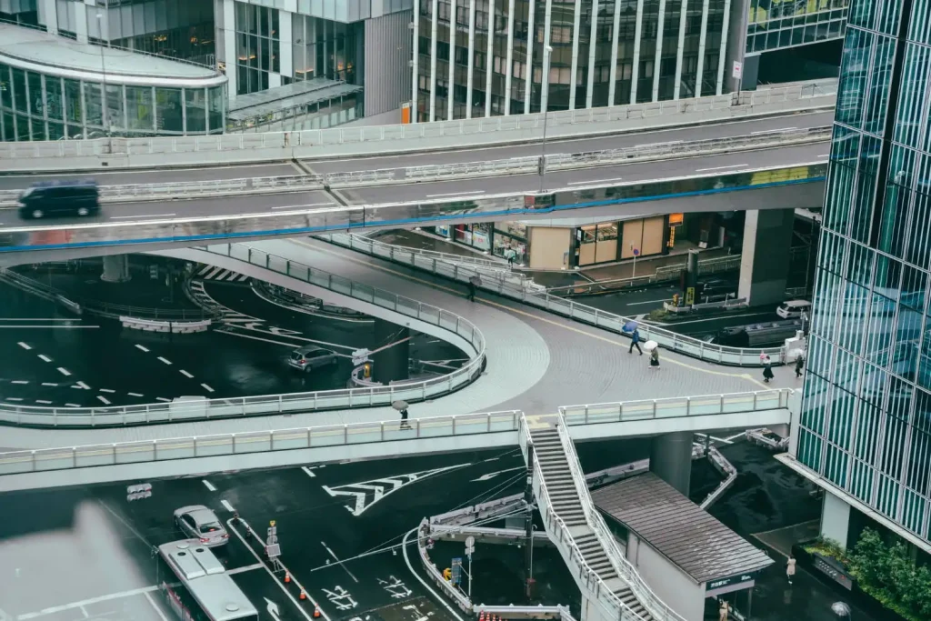 Digital twin models of multiple infrastructure projects displaying real-time data, 3D visualization, and performance monitoring dashboards.