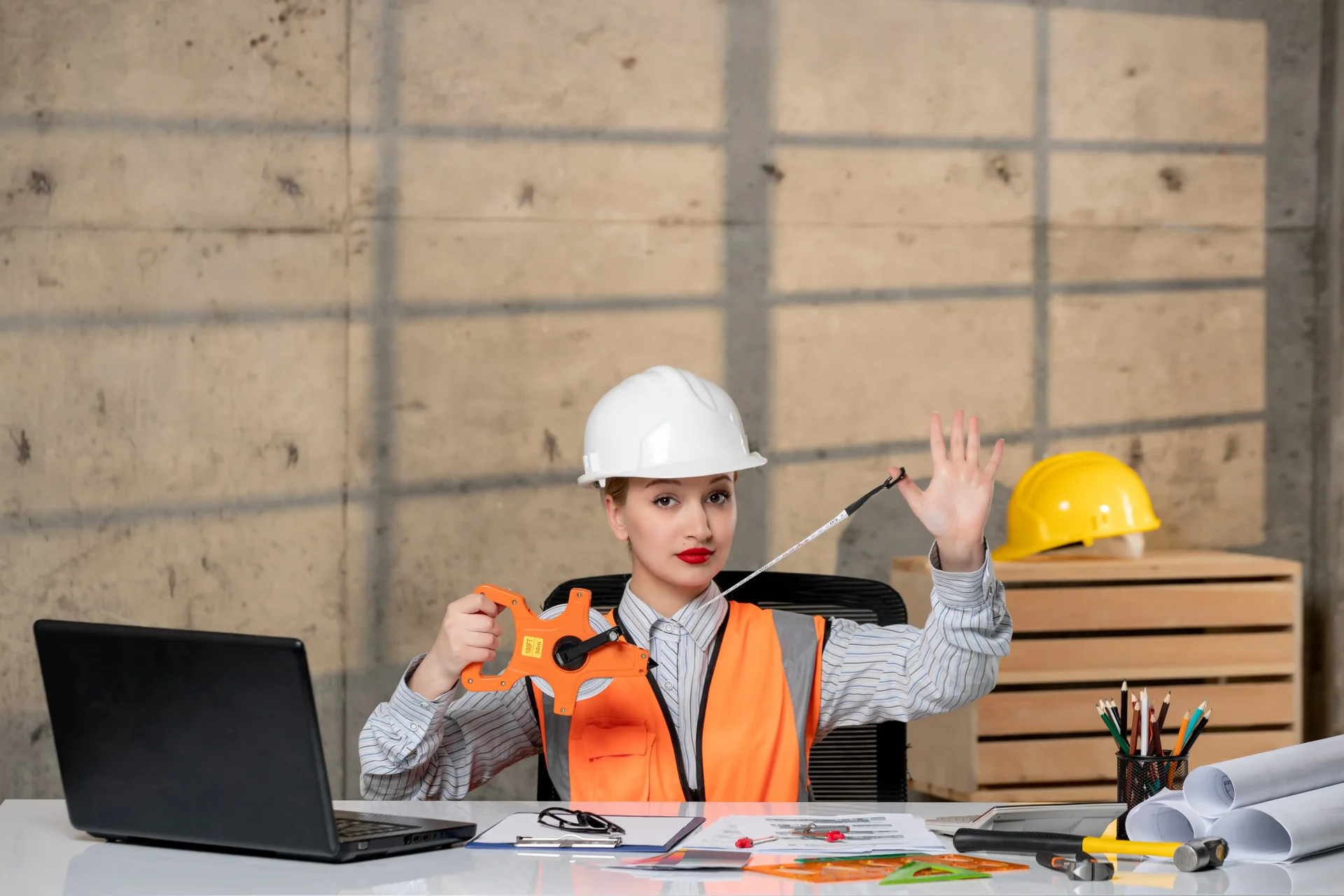 Construction professionals reviewing digital project data on multiple screens while analyzing cybersecurity risks in the construction industry.