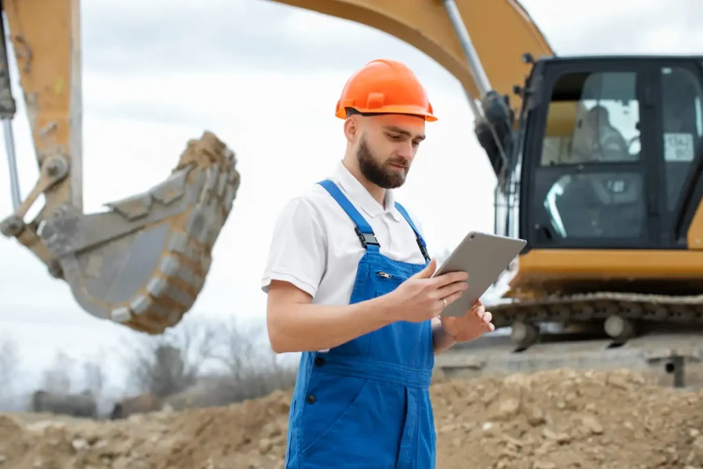 Construction fleet telematics dashboard displaying equipment locations, fuel usage, maintenance alerts, and real-time performance data.