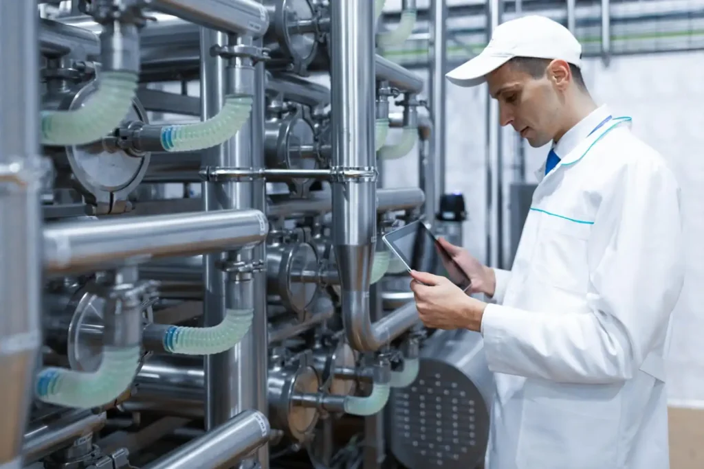 Water pressure monitoring system with IoT sensors, pipeline networks, and a digital dashboard displaying real-time pressure and flow data.