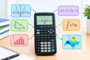 Graphing calculator displaying mathematical graphs and functions for advanced algebra, calculus, and data analysis.