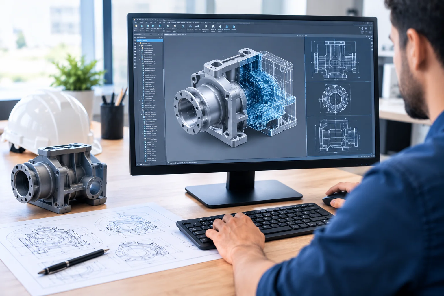 3D CAD drafting showing detailed digital models used for design, engineering, and construction.