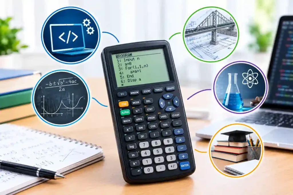 Programmable calculator with customizable functions and coding capabilities for students, engineers, and advanced mathematical problem-solving.