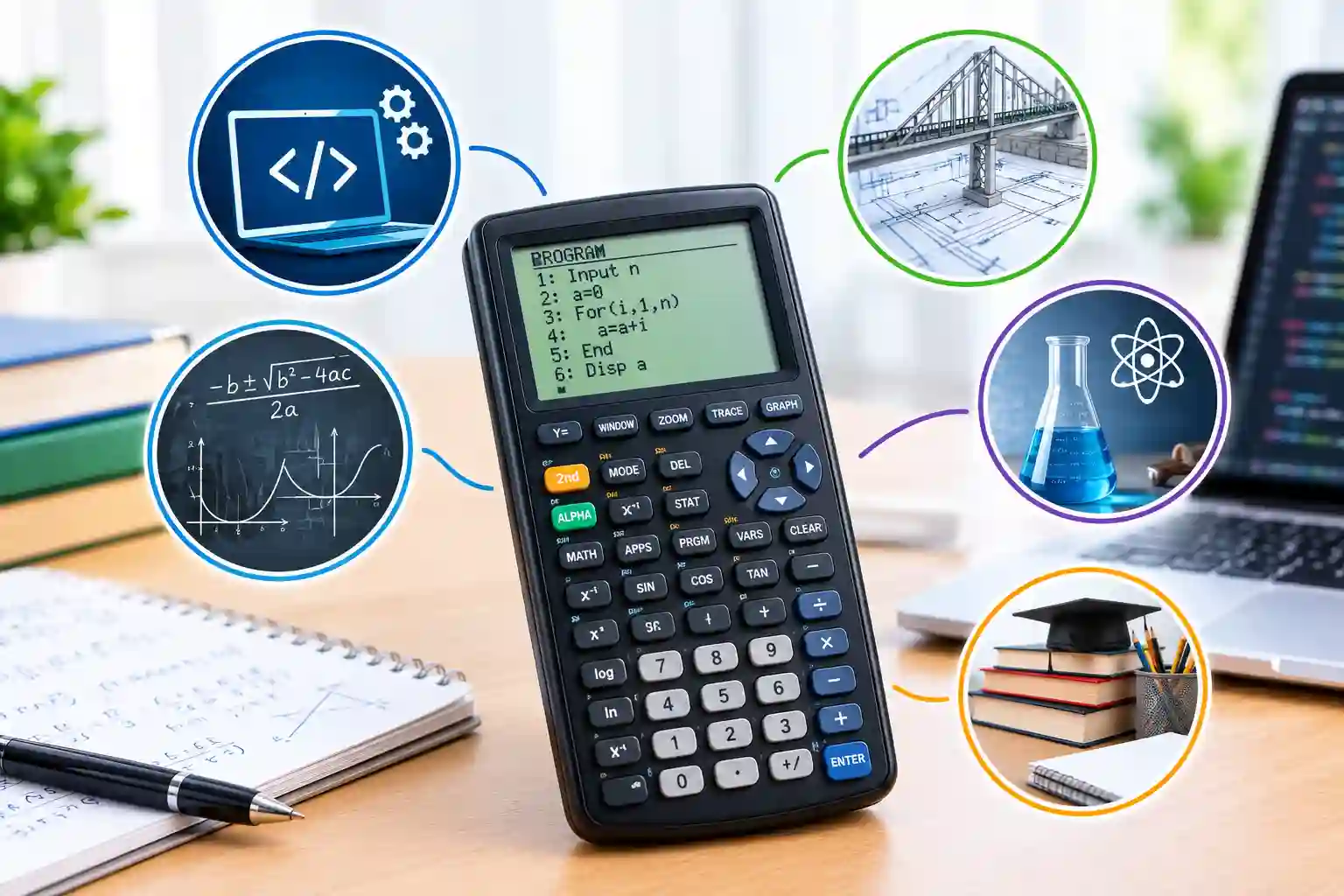 Programmable calculator with customizable functions and coding capabilities for students, engineers, and advanced mathematical problem-solving.